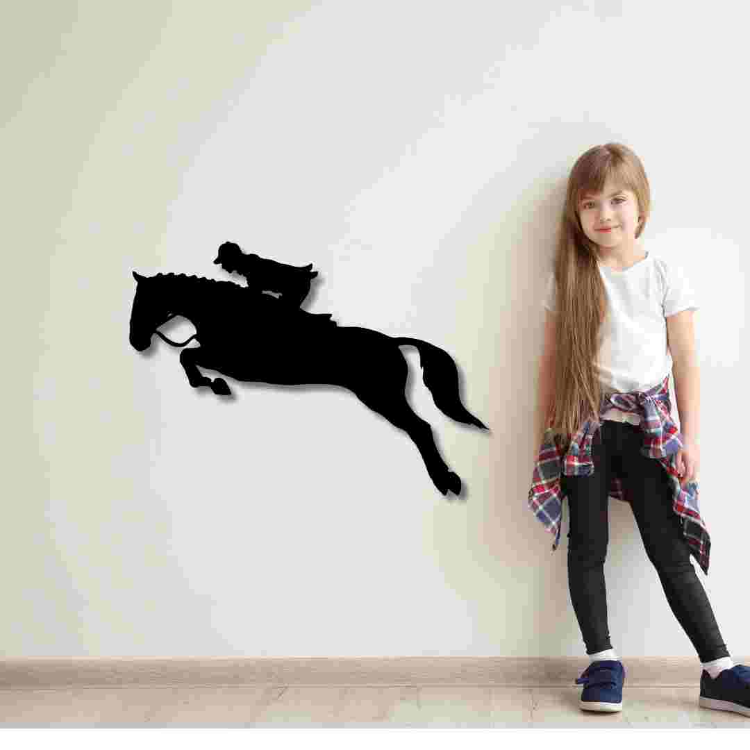 High-Jumping Horse with Jockey Wall Decor – Equestrian Sports Wall Art