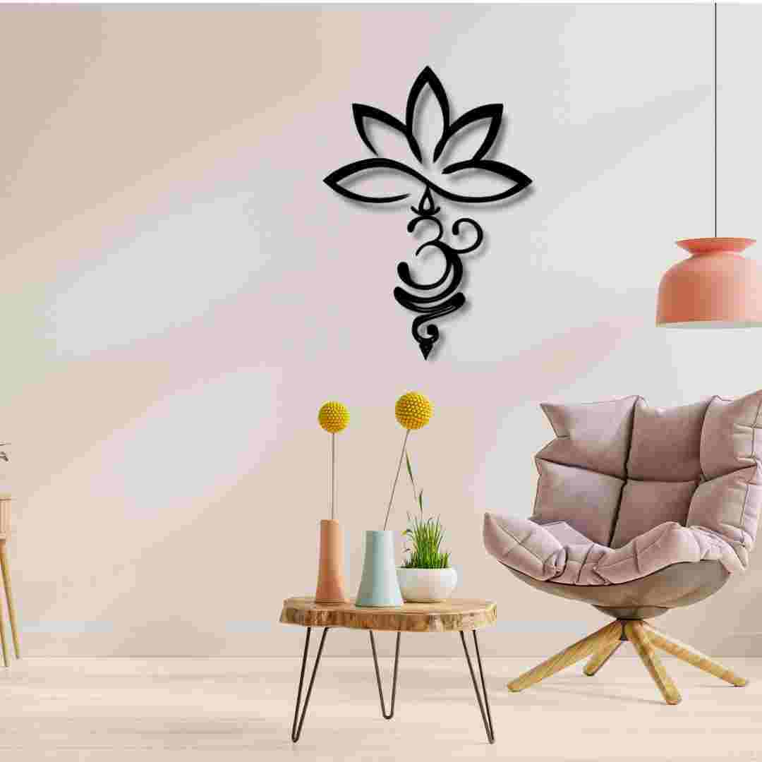 Lotus and Om Vertical Wall Decor – Spiritual Yoga Wall Art (2 Piece Flexible Design) view 2