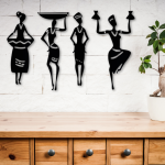 African Woman Working & Dancing Pose Wall Decor – Cultural Silhouette Art
